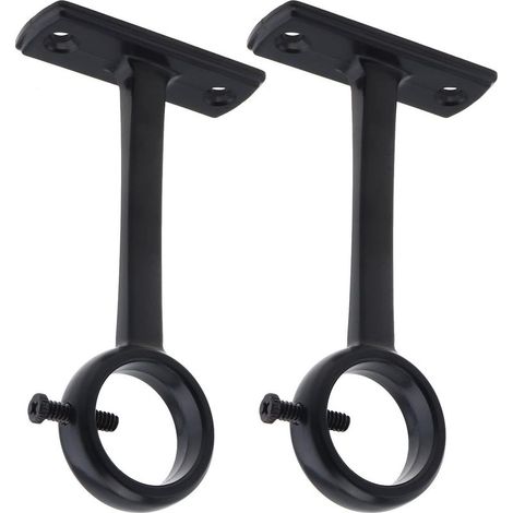 2 Pièces Supports de Tringle à Rideaux, (Noir) Aluminium Support Tringle Rideau Plafond pour Barre 20mm à 25 mm, Accessoire Tringle à Rideaux Plafond (1/5)