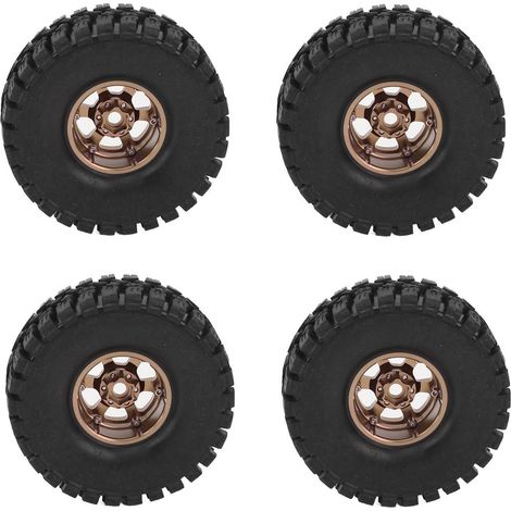 Lot de 4 pneus RC Crawler 1,9 pouces en caoutchouc avec jante en alliage d'aluminium pour voitures SCX10 1/10, couleur cuivre. (1/5)