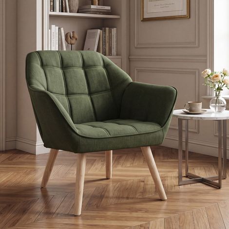 Wahson Linen Upholstered Accent Chair - Modern Tub Armchair with Metal Legs for Bedroom Living Room, 1-Pack, Green