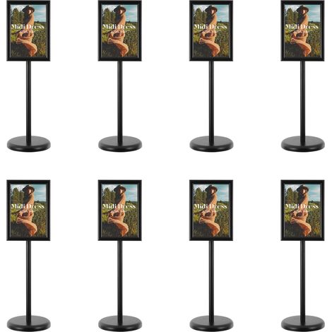 Lot de 8 supports de sol réglables pour panneaux publicitaires, très résistants, 24 x 32,5 cm, avec cadre en aluminium à ouverture par encliquetage, format A4 (noir) (1/5)
