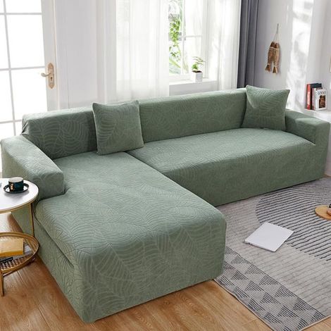 Waterproof L-shaped corner sofa cover (set of 2) – Stretch cover for sofa with chaise longue (Green) – 230 cm (1/5)