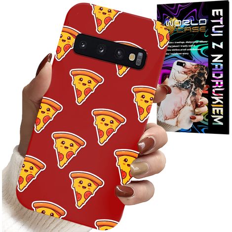 Custodia per Samsung Galaxy S10 Plus - fantasia con una pizza allegra su sfondo rosso (1/5)
