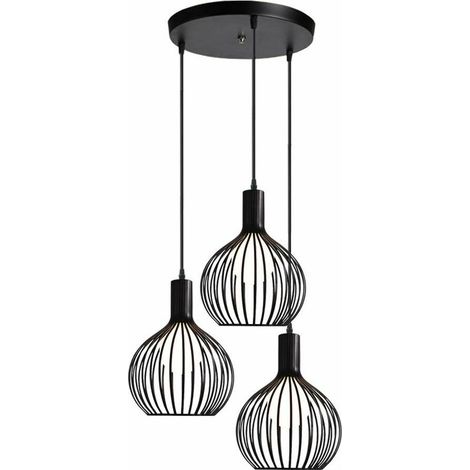 3 Lampes Suspension Luminaire Moderne, Lustre Plafonnier en Forme de Cage à Vase Lampe de Plafond pour salon cuisine salle à manger restaurant - diamètre 20cm, Noir BLOW (1/5)