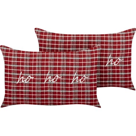Conjunto de 2 cojines decorativos de tela motivo tartán leyenda navideña rojo 30 x 50 cm Mochi