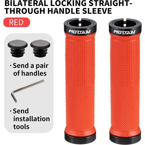 Tube droit MO à double verrouillage rouge Poignées de guidon de vélo avec revêtement en caoutchouc double face en alliage d'aluminium pour une prise en main confortable, antidérapante et absorbant les (1/5)