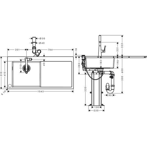C71-F450-11 Ensemble évier 450avec égouttoir /mitigeur Select 220 av sBox chromé