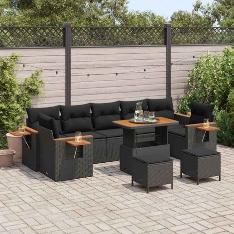 Conjunto de sofás de jardín 13 pcs Negro ratán sintético vidaXL (1/5)