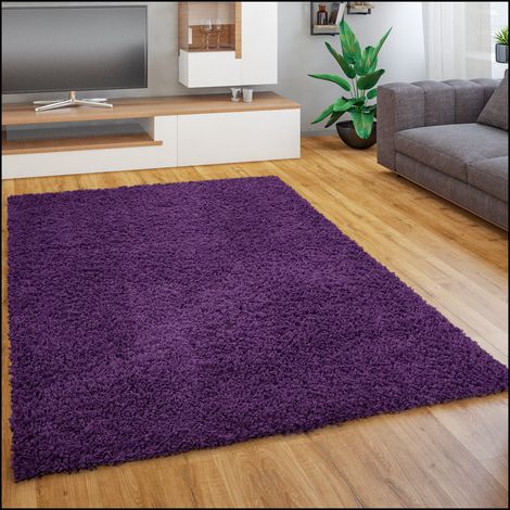 Paco Home Tappeto Salotto Moderno Soggiorno Pelo Lungo Peloso Monocolore Moderno Morbido Viola, 150 cm quadrato