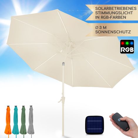 Blumfeldt Calais Sonnenschirm Höhenverstellbar & Klappbar, Gartenschirm mit Solar-LED-Beleuchtung & UV-Schutz, Wasserdichter Sonnenschutz für Balkon, Terrasse & Garten, Sonnenschirm ohne Sockel (1/5)