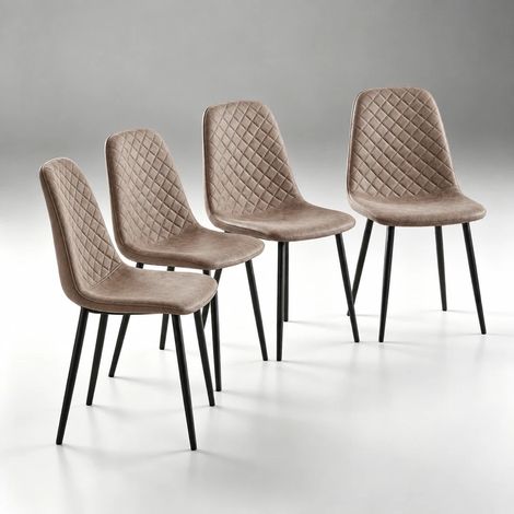 AINPECCA 4X Brown Dining Chairs PU Leather Padded Seat Metal Legs Kitchen Home Office UK