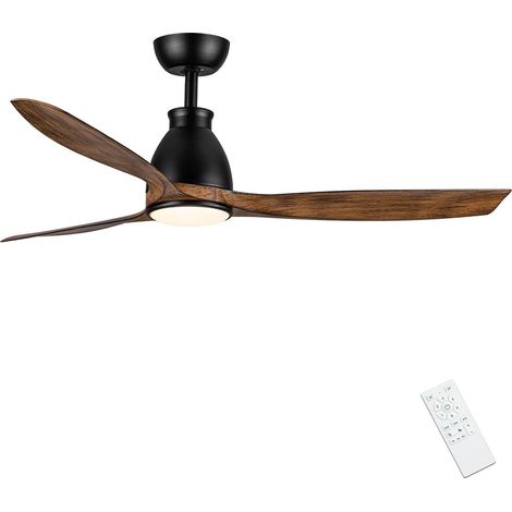 Ventilador de techo de madera con 3 aspas, 132 cm, con luz y mando a distancia, funcionamiento silencioso, motor de CC reversible, LED regulable, modo de suspensión y temporizador para salón. (1/5)