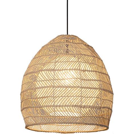 Suspension Bohème en Rotin Naturel 35 cm, Lampe Suspendue en Bambou Tressé avec Douille E27, Luminaire Décoratif pour Salle à Manger, Salon, Chambre et Café (1/5)