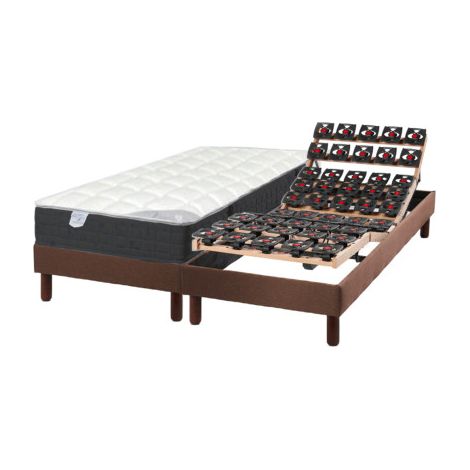 Literie électrique avec sommier réglable 80x200 – 10 rangées de plots TPE – Matelas ressorts 740 zones de confort – Télécommande filaire – Essenzia (1/5)