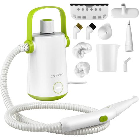 Costway – Nettoyeur vapeur portable 1000W – Réservoir 300ml – Pression 2-3 bar – 10 accessoires – Tuyau 116cm – Cordon 3m – Pour vêtements, vitres, pneus