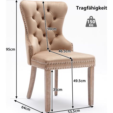2er-Set Esszimmerstühle 64 x 53,5 x 95 cm aus braunem Samt, verstellbare Holzbeine – MEUBLIV (1/5)