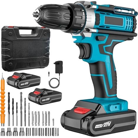 Trapano a impulsi senza fili, 21 V, coppia massima 32 Nm, doppia velocità 0-700 giri/min / 0-1500 giri/min, batteria da 1500 mAh, luce di lavoro a LED integrata (1/5)