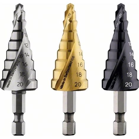 Bosch Fresa escalonada HSS-TiN gris diámetro 4-20 mm (1/4)