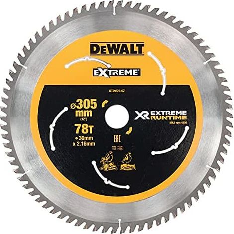 Hoja de sierra circular DeWalt DT99576-QZ, 190 mm, 78 dientes, corte preciso en madera y materiales compuestos, compatible con sierras portátiles.
