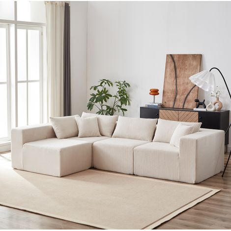 Divano angolare modulare in velluto a coste (panno) beige, 4 pezzi, senza montaggio (1/5)