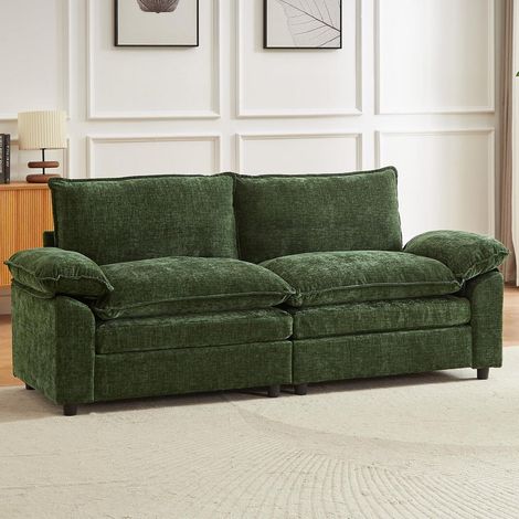 Ecksofa mit Schlaffunktion, Chenille-Stoff, 204 cm, Grün (1/5)