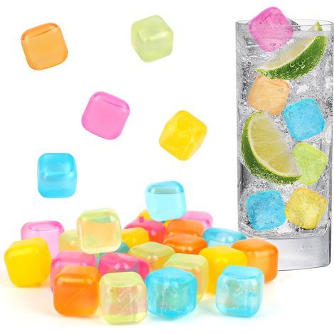 24 Pièces Glaçons éutilisable,Cube de Glace éutilisable,Glaçons éutilisables Caé,Glaçons Congelés,Glaçons de Fête,Glaçons Plastiques Fome de Caé,pou Whisky,Vin,Jus de Boisson,Limonade