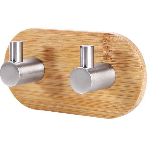 Adhesive Hook, Wall Hooks for Bathroom Towel Rack Kitchen Bedroom Stick Hook, Bamboo and Stainless Steel (1/4)