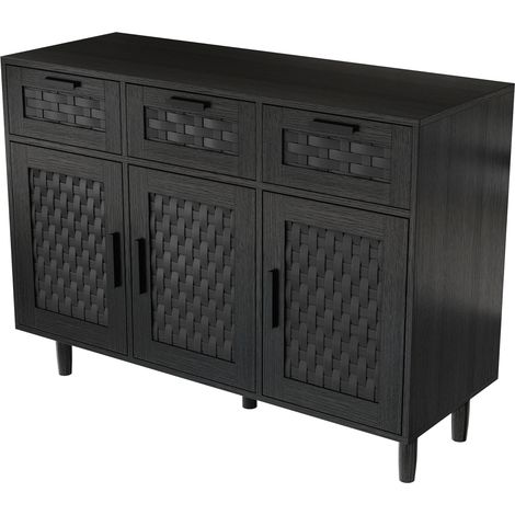 Buffet moderne en bois – 3 tiroirs et 3 portes – Meuble de Rangement – Dimensions 107,9 x 40 x 80 cm – Commode – Buffet Enfilade – Noir (1/5)