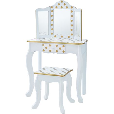 Toletta in Legno Oro con Sgabello e Specchio per Bambini Teamson Kids TD-11670M (1/5)