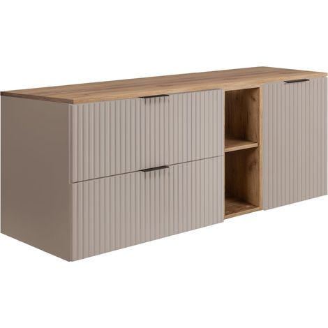 Set da bagno: mobile con cassetti, mobile con ante e ripiano 57×46×140 cm, colore: Cashmere / Rovere Craft, maniglia nera (1/5)