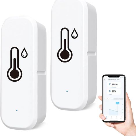 Thermomètre WiFi Hygromètre Intérieur - Capteur Intelligent Sans Fil avec Application - Thermomètre et Hygromètre avec Enregistrement de Données - Notifications en Temps Réel et Historique - Pack de 2 (1/5)