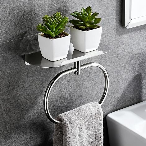 1 Anneau Porte-Serviettes, Acier Inoxydable, Support Mural, Étagère Intégrée, Pour Salle de Bain et Cuisine (1/5)
