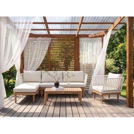 Conjunto de jardín sofá esquinero derecho sillón y mesa de centro madera de acacia blanco Cremona (1/5)