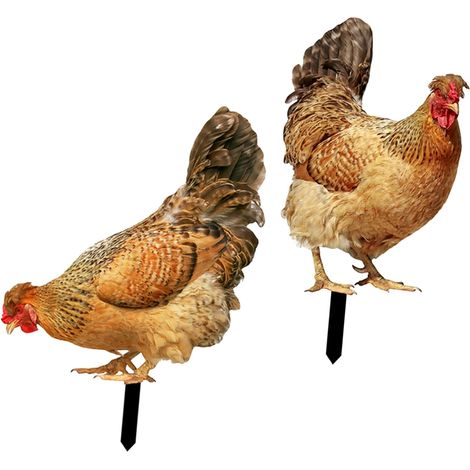 2 Stück Acryl Gartenstecker Hühner in Realistischer Form