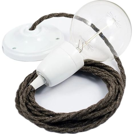 Lampada sospensione creative-cables tn04 porcellana cavo lino naturale 2m (1/3)