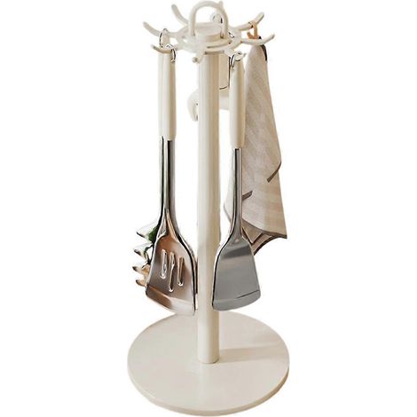 ustensile stand rotatif hanger avec 8 hooks pour plan de travail organization rotatable cuisson ustensiles blanc (1/5)