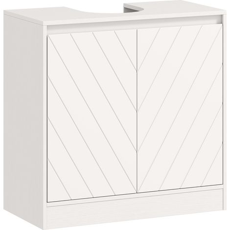 Mobiletto basso da bagno con 2 ante e ripiano regolabile per lavabo, con o senza colonna, 60x30x59,8 cm, bianco.