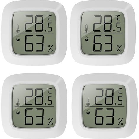 Lntyq Lot de 4 mini thermomètres d'intérieur - Thermomètre hygromètre d'intérieur - Avec rafraîchissement rapide de 10 secondes - Mini LCD - Pour chambre d'enfant, bureau, chambre à coucher, serre