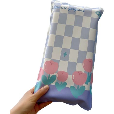 Coussin rafraîchissant multifonctionnel à remplir d'eau, tapis de chaise pour enfants, motif tulipes à carreaux bleus-AquaForge (1/5)