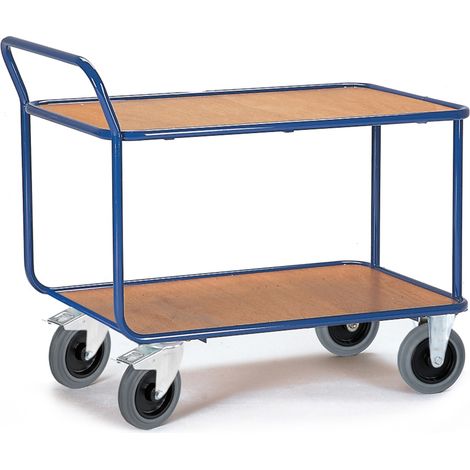 Rollcart Schwerer Tischwagen mit Rohrrahmen und 2 Ladeflächen im Buchedekor 1000x700mm