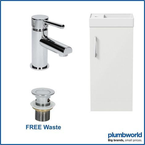 400mm White Gloss Bathroom Vanity Unit with Basin Sink Storage with Malmo Round Mixer Tap & Waste (1/5)
