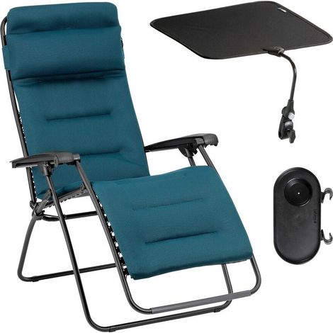 Set gepolsterte Relaxliege mit Sonnenschirm und Becherhalter - RSX Clip - AirComfort® - Bleu Coral Blue -