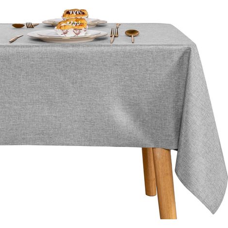 Nappe lavable aspect lin 200x135 cm Gris clair hydrofuge