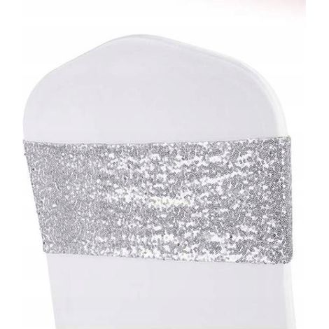 FASCIA PER SEDIA CON FIOCCO DI PAILLETTES ARGENTO