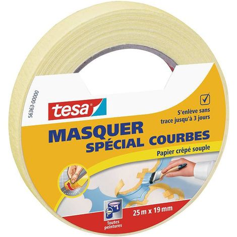 Tesa – Ruban de masquage courbes 19mm x 25m – Adhésif flexible pour lignes nettes – Adhérence fiable sans résidus – Pour surfaces complexes