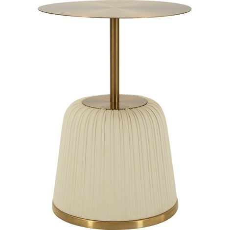 Tavolinetto Egle Bianco - Tavolo da salotto rotondo in metallo e PU, Ø 40x55 cm, finitura bianco e oro - Linea Glam