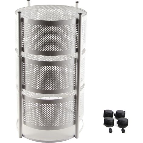 Rack Tournant de Cuisine 3 Étages Blanc pour Fruits et Légumes, Panier Rotatif Métallique Stable avec Roulettes