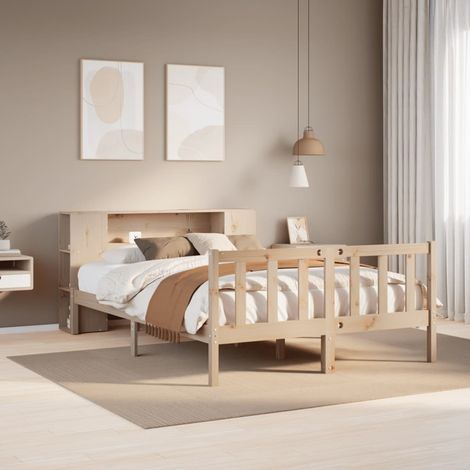 Bookcase Bed without Mattress 135x190 cm Double Solid Wood Pine vidaXL (1/5)