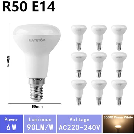 (R50 3000K, AC220V-240V) 10 ampoules LED haute luminosité, adaptées à l'éclairage de salle de bain, sans scintillement, pour une utilisation domestique. (1/4)
