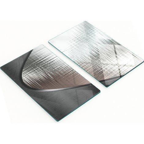 Juego de dos tablas de cocina de cristal con dise帽o abstracto de metal, 2x30x52 cm.