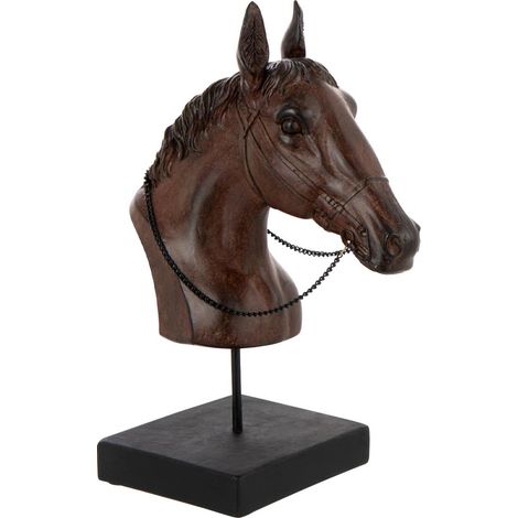 Tête de Cheval sur Socle "Ronny" 29cm Marron Foncé